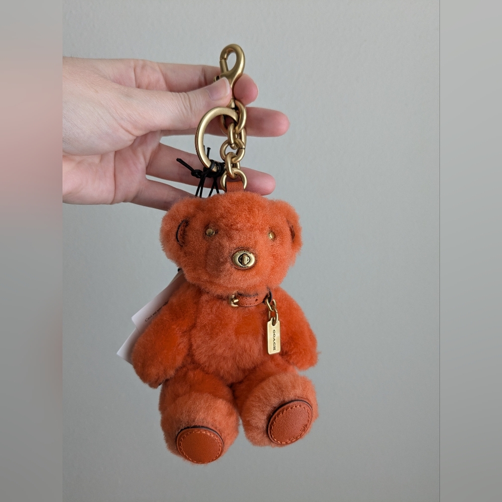Coach Shearling Orange Bear Keychain Charm